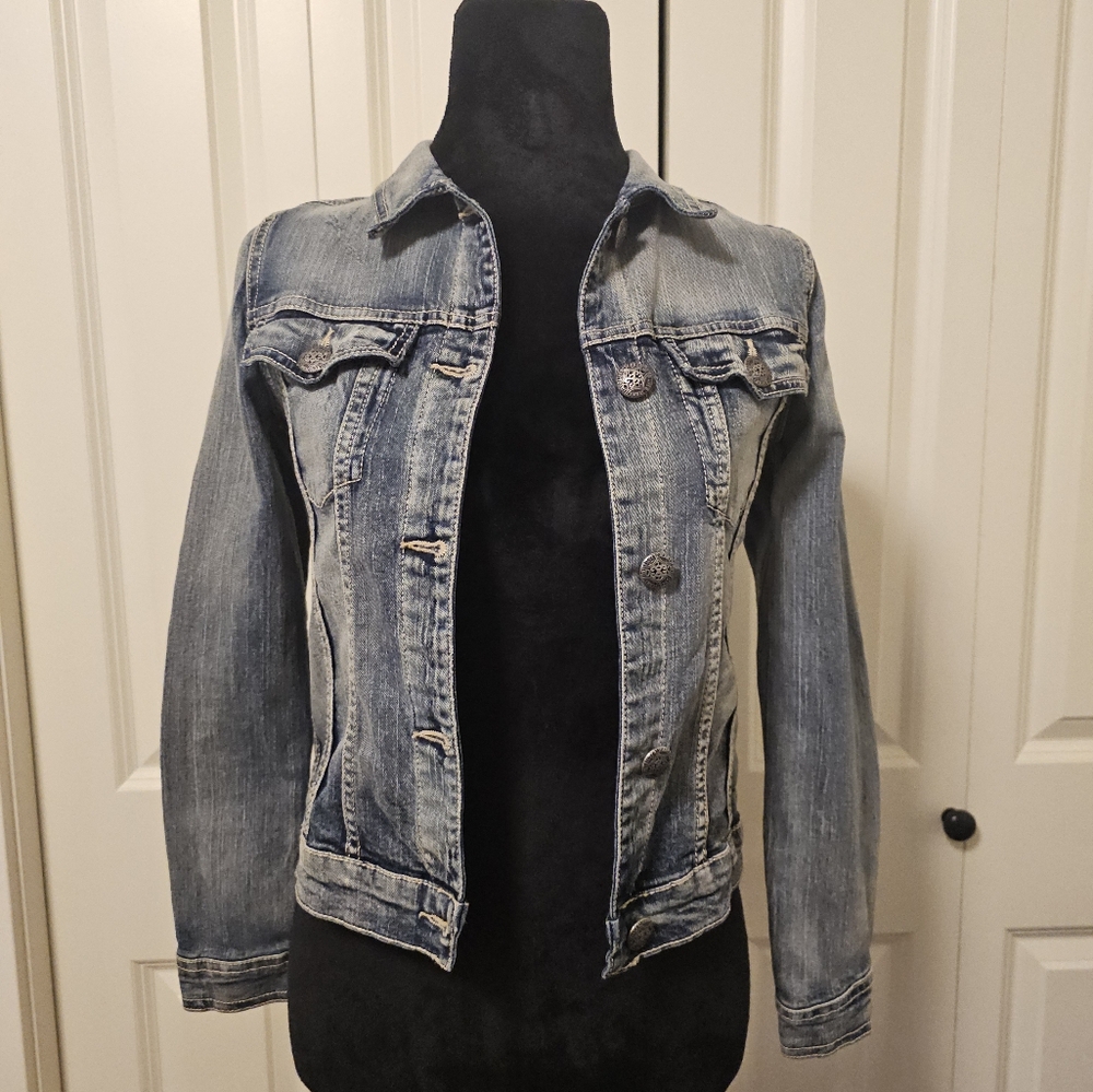 Silver Jeans Co. Youth Washed Stretch Denim Jacket Button Up Sz M